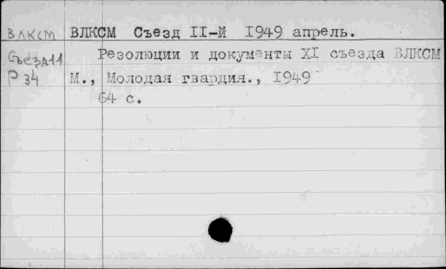 ﻿8> Л КСМ	ВЛКСМ Съезд 11-й 1949 апрель.	
	]	Резолюции и документы XI съезда ВЛКСМ
р^	М.,	Молодая гвардия., 1949
	(	34 с.
		
		
		
		
		
		
		
		